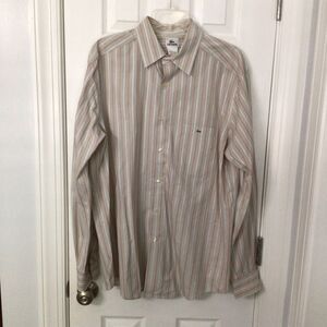 Lacoste Men’s Long Sleeve Shirt Size 44 Cream Red and White Casual Button Down